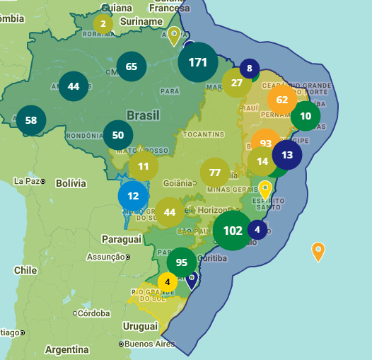 Mapa do Desafio Conexsus: Negócios Comunitários e Sociobiodiversidade